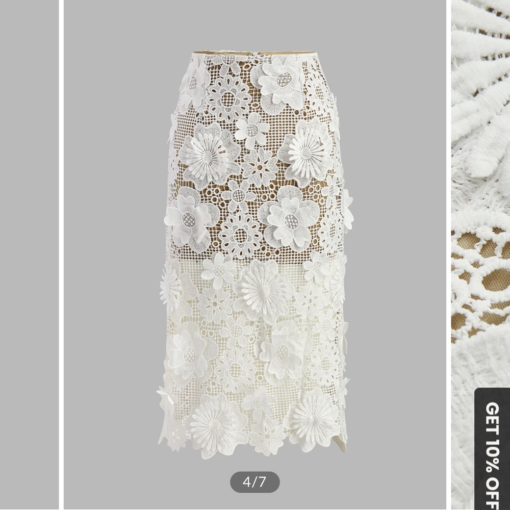 NEW COMMENSE Asymmetrical Floral Lace Top Skirt Set - Picture 3 of 7